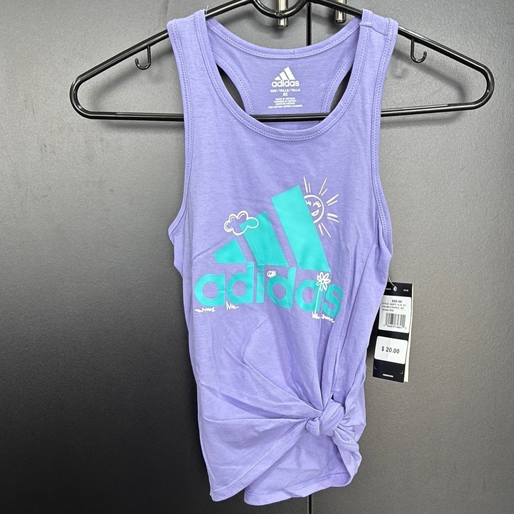 Adidas Racerback tank top, tie knot hip, sun,flower,cloud logo graphic